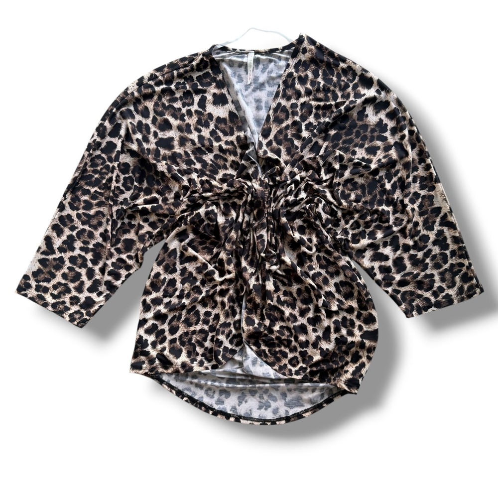 Lime n Chili Women L Brown Tan Leopard Print Open Front Kimono Cardigan Cover-up